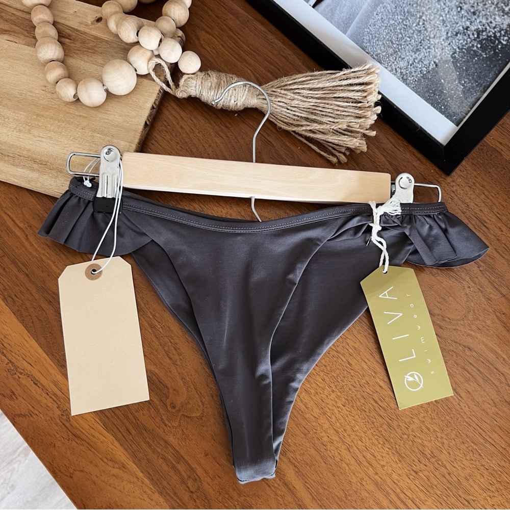 DARK GREY RUFFLE TRIMMED NWT SWIM BOTTOMS